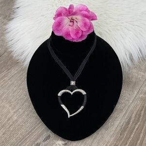 💋❤️ BRIGHTON Retired Heritage Heart Black Corded Reversible Pendant Necklace